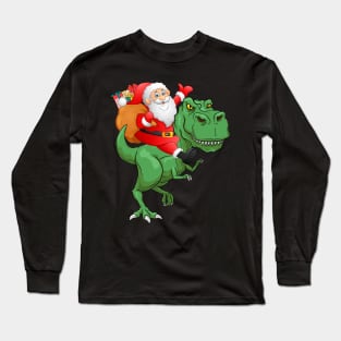 Santa Riding Dinosaur T rex Christmas Gifts For Dinosaur Lover Long Sleeve T-Shirt